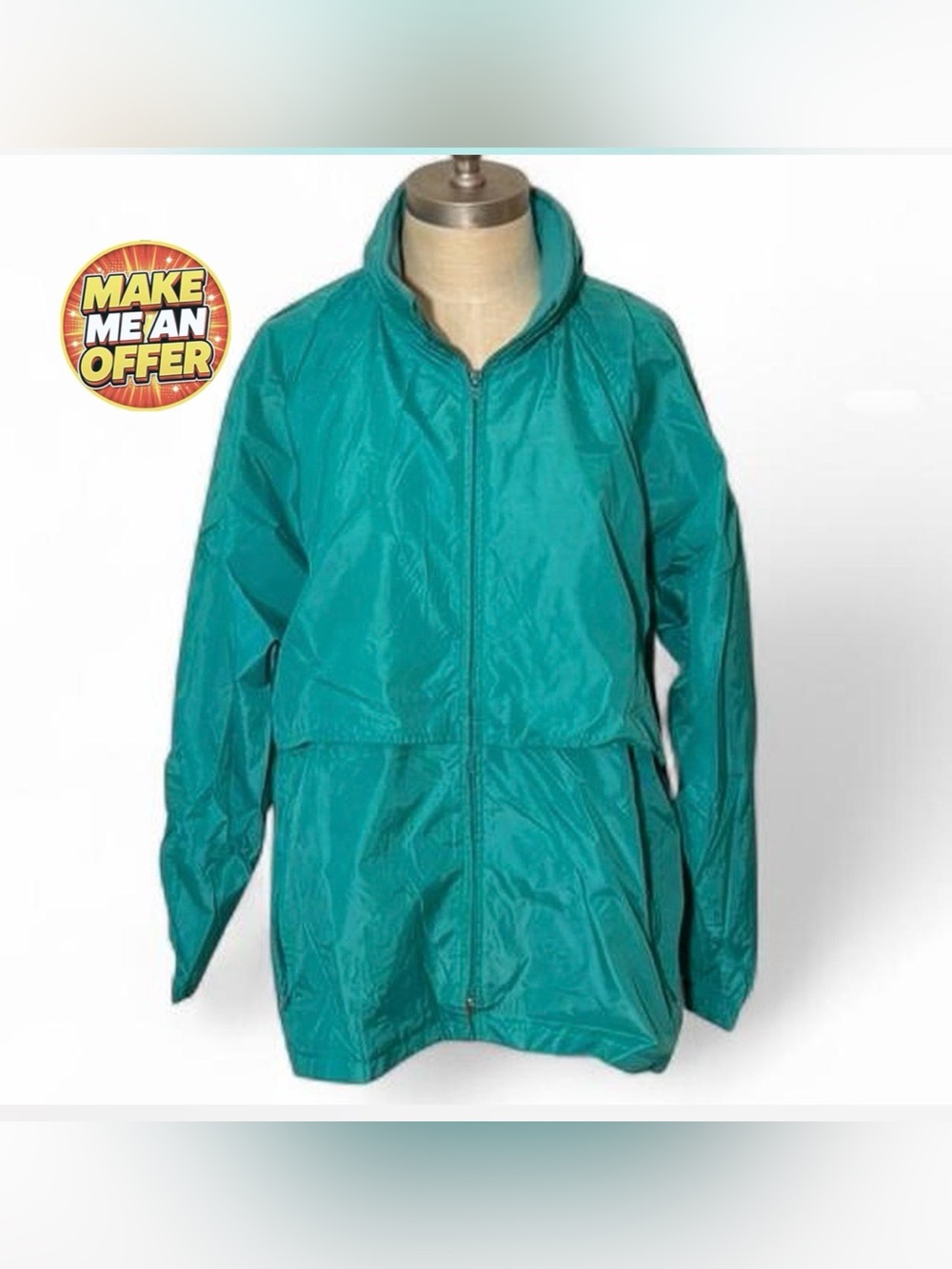 New Eddie Bauer Teal Lightweight ZIP Front Windbreaker Jacket W/Hood - SZ L